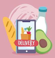 safe delivery at home during coronavirus covid 19, smartphone order food grocery bag vector