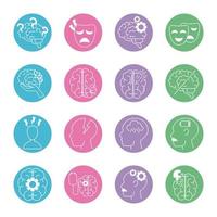 alzheimer disease, decrease in mental human ability icons set line style vector