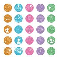 alzheimer disease, decrease in mental human ability icons set line style vector