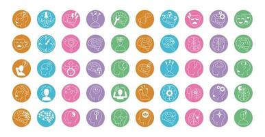alzheimer disease, decrease in mental human ability icons set line style vector