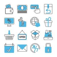 online shopping mobile marketing and e commerce icons set line and fill style vector