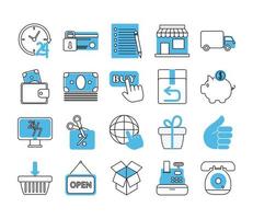 online shopping mobile marketing and e commerce icons set line and fill style vector