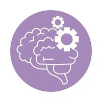 alzheimer disease, brain mechanic function gears, decrease in mental human ability color block style icon vector