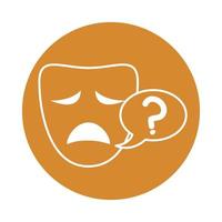 alzheimer disease, sad mask talk question sign, decrease in mental human ability color block style icon vector