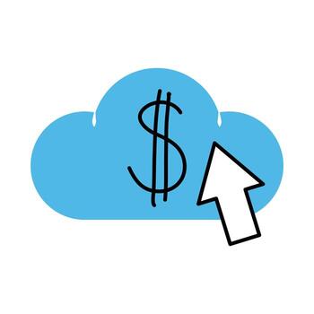 cloud computing money click mobile marketing and e commerce line and fill style icon vector