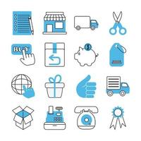 online shopping mobile marketing and e commerce icons set line and fill style vector