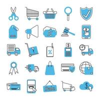 online shopping mobile marketing and e commerce icons set line and fill style vector