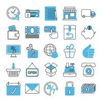 online shopping mobile marketing and e commerce icons set line and fill style vector