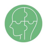 alzheimer disease, male profile silhouette puzzle solution, decrease in mental human ability color block style icon vector