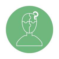 alzheimer disease, character puzzle and question mark, decrease in mental human ability color block style icon vector