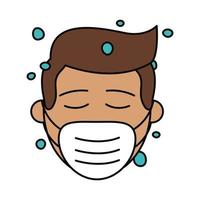 covid 19 coronavirus, man wearing medical mask protection, prevention spread outbreak disease pandemic flat style icon vector