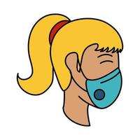 covid 19 coronavirus, woman with medical mask, prevention spread outbreak disease pandemic flat style icon vector