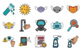 covid 19 coronavirus prevention spread outbreak disease pandemic icons set linear vector