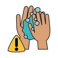 covid 19 coronavirus, caution washing hands, prevention spread outbreak disease pandemic flat style icon vector