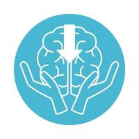 alzheimer disease, hands holding brain, decrease in mental human ability color block style icon vector