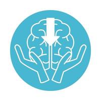 alzheimer disease, hands holding brain, decrease in mental human ability color block style icon vector