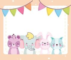 baby shower, lindos animalitos, anuncian la tarjeta de bienvenida del recién nacido vector