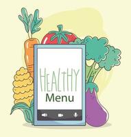 fresh market smartphone fruits and vegetables organic healthy food fruits and vegetables vector