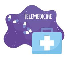telemedicine, kit first aid prescription medical treatment and online healthcare services vector