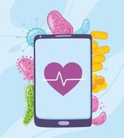 telemedicine, smartphone heartbeat, coronavirus disease, medical treatment and online healthcare services vector