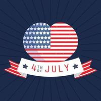 Usa flag heart with 4th july ribbon vector design