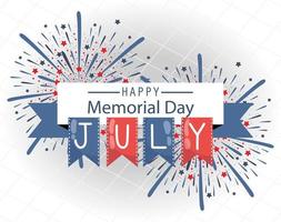 Fireworks with ribbon and banner pennant of memorial day vector design
