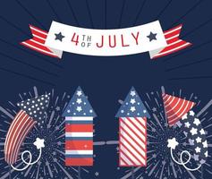 Usa fireworks with 4th july ribbon vector design