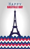 france eiffel tower with zig zag lines of happy bastille day vector design