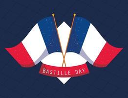 france flags with ribbon of happy bastille day vector design