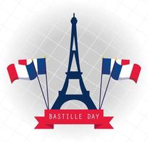 france eiffel tower with flags of happy bastille day vector design