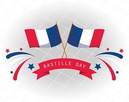 france flags with ribbon of happy bastille day vector design