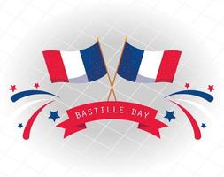 france flags with ribbon of happy bastille day vector design