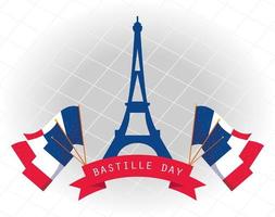 france eiffel tower with flags of happy bastille day vector design