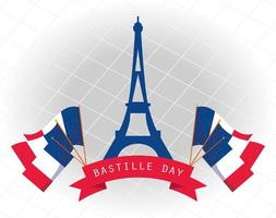 france eiffel tower with flags of happy bastille day vector design