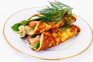 Pancake Rolls with Salmon Fried, Goat Cheese, Fennel and Wild Ga photo