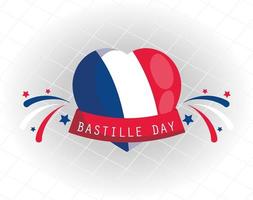 france flag heart with ribbon of happy bastille day vector design