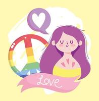dibujos animados de niña con diseño de vector de amor y paz lgtbi