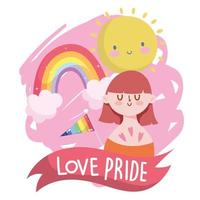 dibujos animados de niña con diseño de vector de arco iris y sol lgtbi