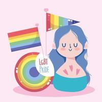 Girl cartoon with lgtbi flags and seal stamp vector design