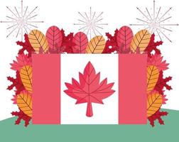 Bandera canadiense y hojas de otoño diseño vectorial vector