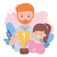 Father with daughter on fathers day with trophy vector design