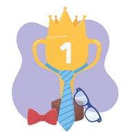 Trophy cup with crown and necktie vector design