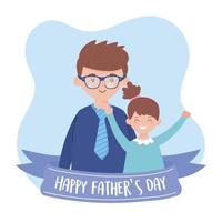 Father with daughter on fathers day with ribbon vector design