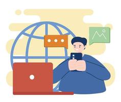 Man with smartphone and laptop vector design