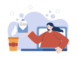 Woman with laptop and envelope vector design