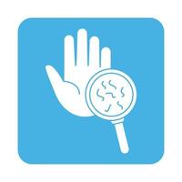 covid 19 coronavirus prevention infected hand analysis with magnifying glass block style icon vector