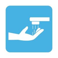 covid 19 coronavirus prevention hand with wash faucet disinfection process block style icon vector