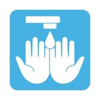 covid 19 coronavirus prevention hands water drop faucet block style icon vector