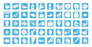 covid 19 coronavirus prevention pandemic disease outbreak icons set block style vector