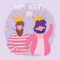 happy fathers day, greeting card dads with crowns celebration vector